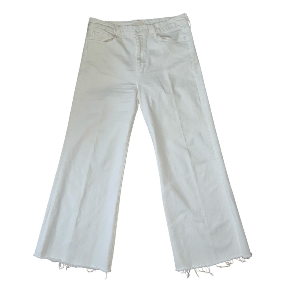 MOTHER White Flare Wide Leg Jeans with Frayed Hem - Picture 1 of 14
